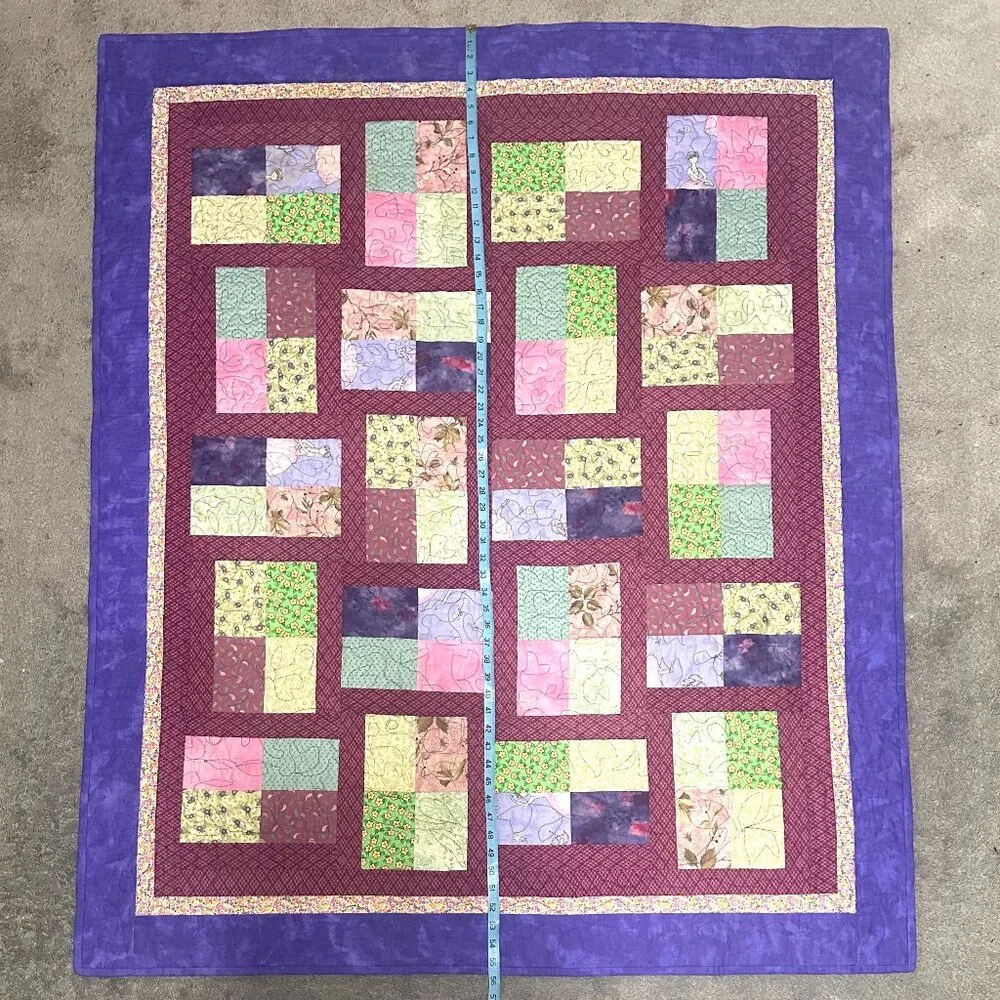 Colorful Handmade Patchwork Quilt Piecemakers Quilted Blanket Throw 55.5 x 46.5”